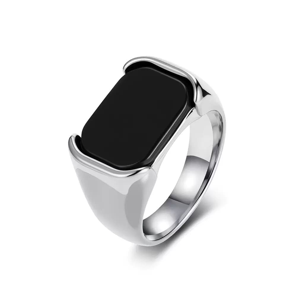 Silver Ring with Black Accent